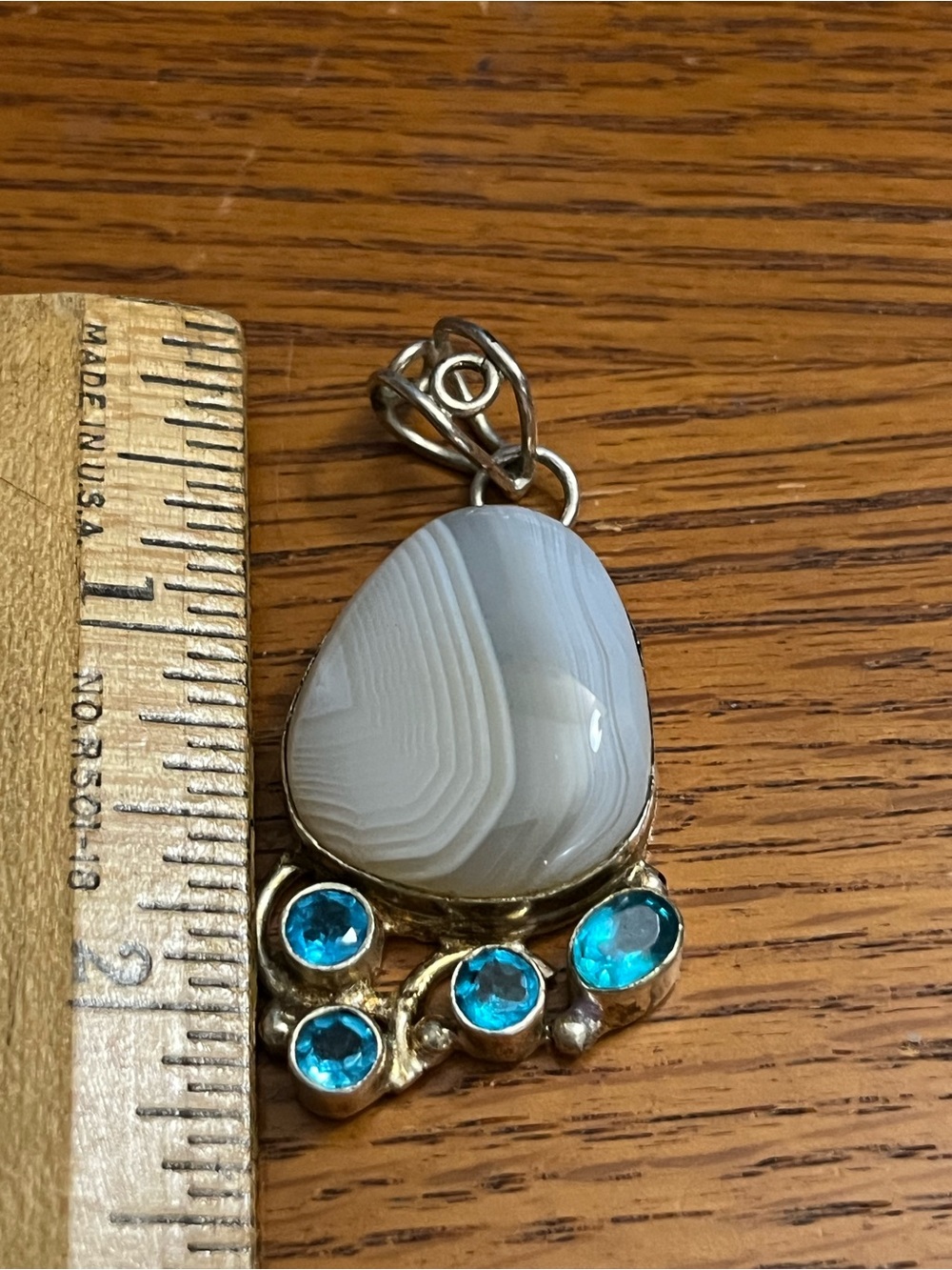Sterling Silver Blue Lace Agate Pendant with Blue Crystal Accents (Pendant Only) - Picture 5 of 6